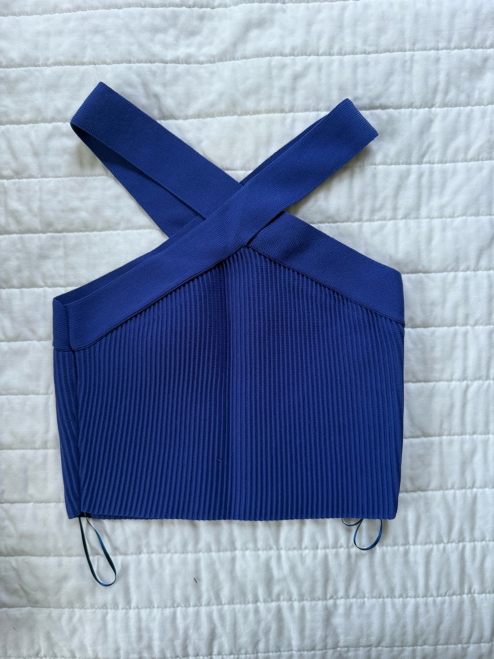 Sincerely Jules Royal Blue Ribbed Crisscross Crop Top